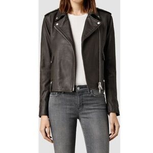 ALLSAINTS Drew Leather Biker Jacket in Brown- Size US 2